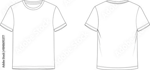 Vector template of a blank short-sleeve t-shirt with front and back views for apparel design
