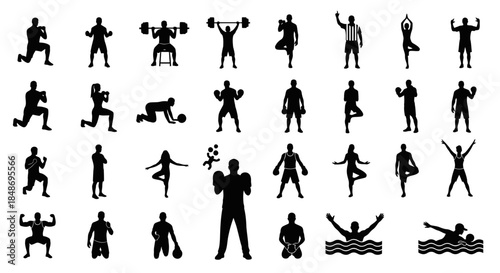 Collection of Various Silhouette Fitness Poses.