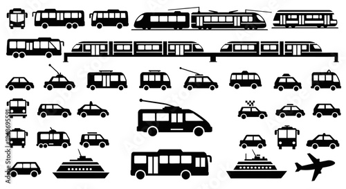 Collection of Various Transportation Vehicle Icons.