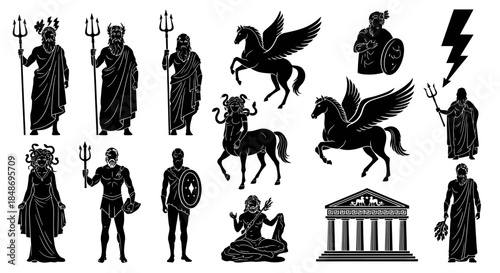 Collection of Ancient Greek Mythology Silhouettes.