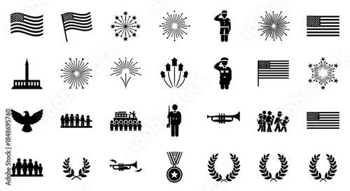 Collection of Black and White Military Icons.