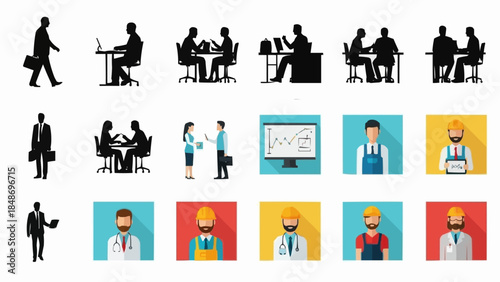 Collection of Business People and Professionals in Various Settings.