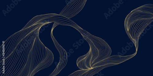 Elegant abstract vector background, gold waves, smooth linear curves, Japanese deco elements. Premium wavy pattern, ocean, soft organic shapes, geometric flow, cover design