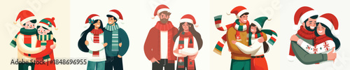 vector half body of couple giving a warm hug at Christmas