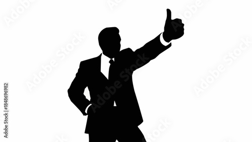 Silhouette of a businessman giving a thumbs up gesture.