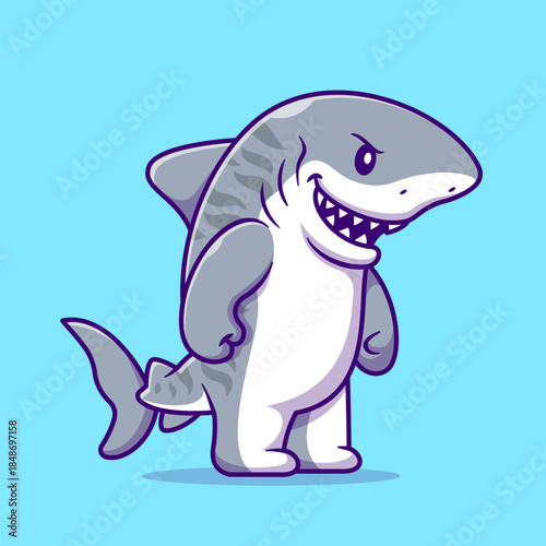 Cute Shark Tiger Muscular Cartoon