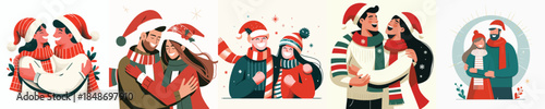 vector half body of couple giving a warm hug at Christmas