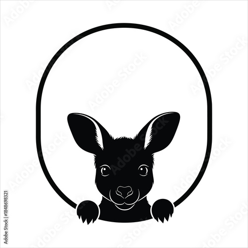 Silhouette of a cute kangaroo peering through a circular frame