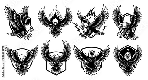 Collection of Eagle Tattoo Designs with Skulls.