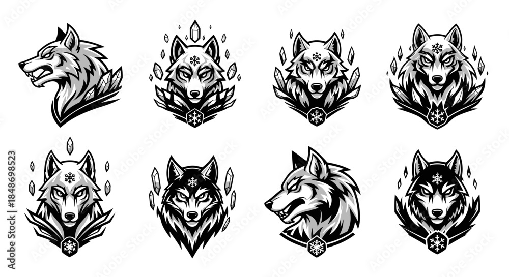 Fototapeta premium Collection of Wolf Head Illustrations.