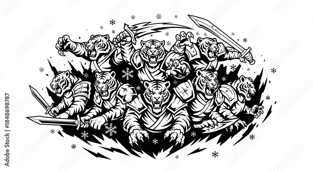 Obraz premium Medieval Knights Fighting with Swords and Shields.