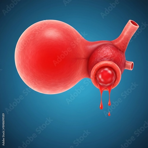  ovary with a bright red, raw, and inflamed surface, with pus-like exudate dripping from a small perforation, illustrating acute Salpingo-Oophoritis (Pelvic Inflammatory Disease - PID). Blue backgroun