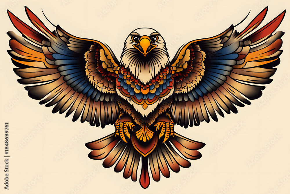 Fototapeta premium Classic eagle, tattoo flash design.