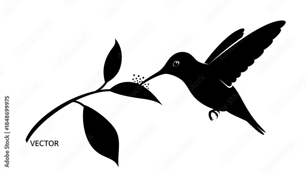 Fototapeta premium Minimalist Black and White Hummingbird Icon Displaying Elegance and Nature Simplicity in Artistic