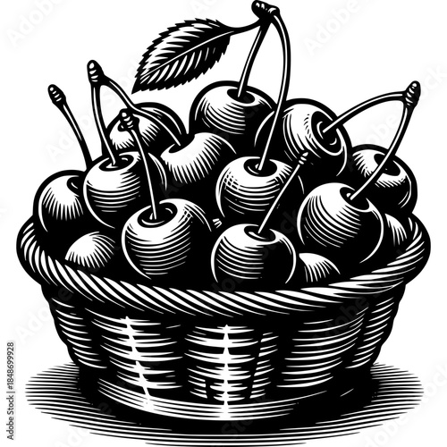 Vintage vector illustration of  cherries in a glass cup sketch style