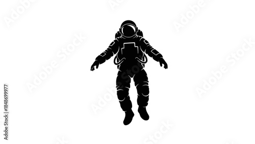 Silhouette of an Astronaut in Space Suit Hovering in Microgravity Environment