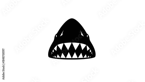 Minimalist Black and White Illustration of a Menacing Shark with Sharp Teeth