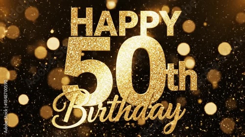 50th Happy Birthday Golden Firework Explosion – Spark Particles Text Reveal 4K Celebration Animation