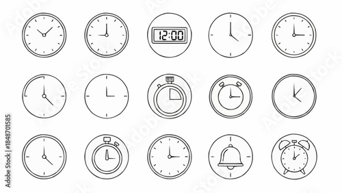 Collection of Various Clock Designs and Timekeeping Devices.