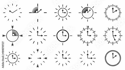 Collection of Various Clock Faces and Time Indicators.