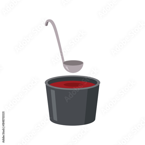Delicious Tomato Sauce Vector with Ladle, Perfect for Culinary and Food Illustrations