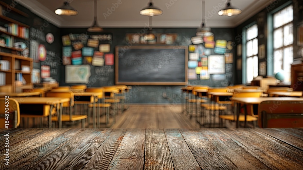 Fototapeta premium Virtual Background for Online Learning: Blurry Modern School Setting