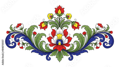 Norwegian Rosemaling Folk Art Floral Spray Vector