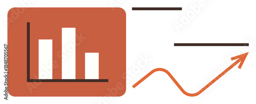 Horizontal bar graph and arrow symbolizing growth trends, analytics, data visualization. Ideal for business, finance, strategy, planning, productivity tech education. A simple flat metaphor
