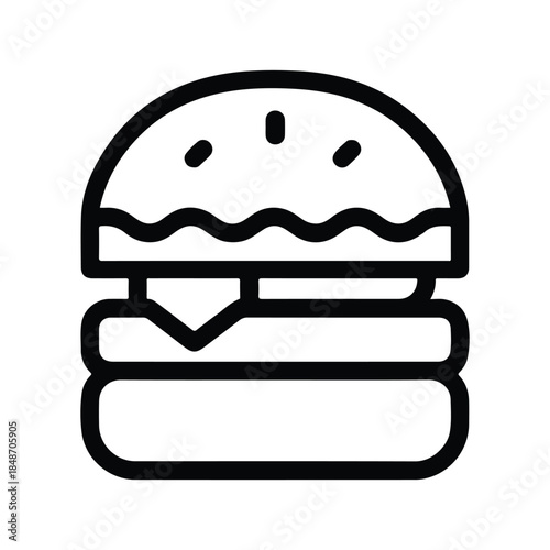 Hamburger icon, double patty burger with cheese, fast food symbol, line art illustration, minimal graphic, white background
Minimalist hamburger icon, featuring double patty and cheese. Fast food symb