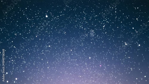 Fading twilight revealing starry sky over horizon, showing nebulous patch, pink point, horizon glow