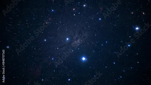 Starting timelapse camera tracking center starfield at wilderness revealing dark nebula and streaks