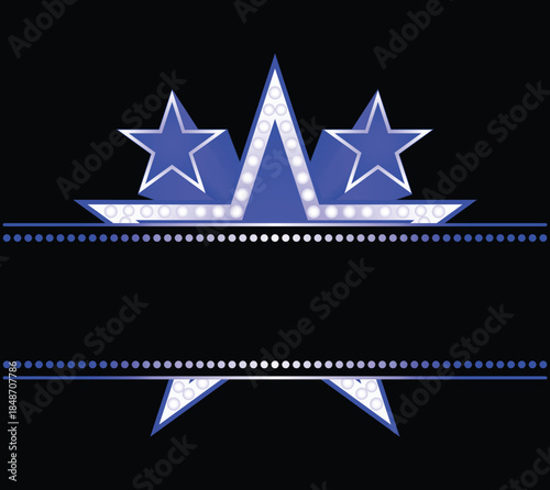 Big star behind blank neon sign on Black Background.