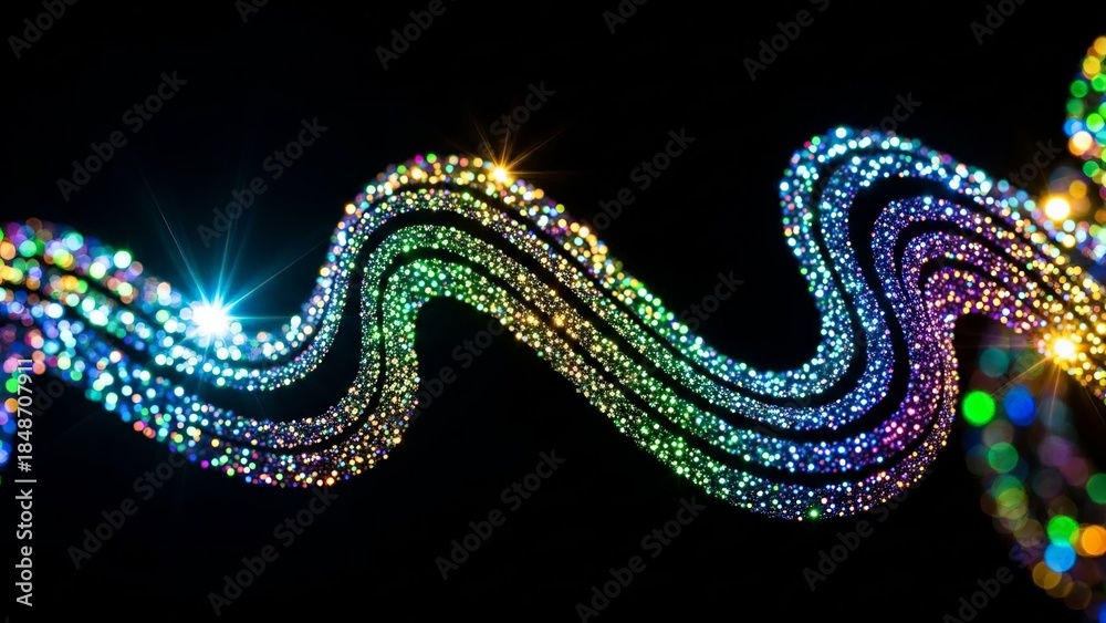 Obraz premium Abstract Waves of Glittering Lights on Dark Background