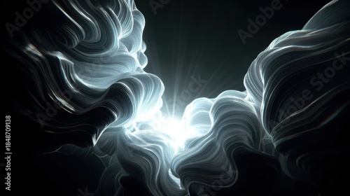 Ethereal Light: A mesmerizing display of abstract smoke-like forms, illuminated by a radiant light source, evokes a sense of mystery and wonder.