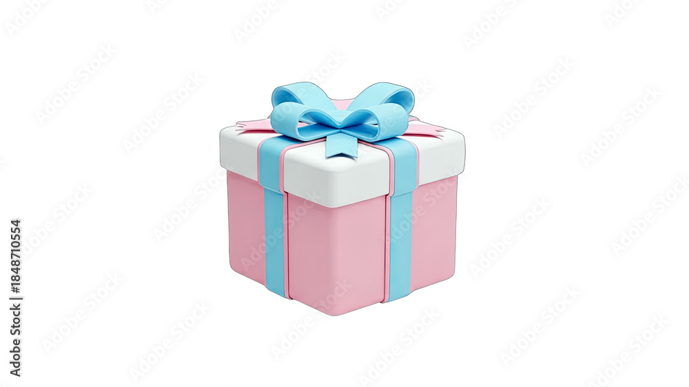 Obraz premium Pink Gift Box with Blue Ribbon and Bow on White Background