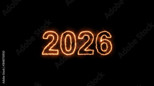 Glowing Neon 2026 Number Animation on Black Background for New Year Countdown and Future Concept