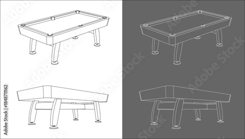 Isometric Billiard Table Technical Drawing in Wireframe Perspective