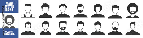 Business people avatars, diverse men and women profile icons, social media user symbol, outline vector on transparent background