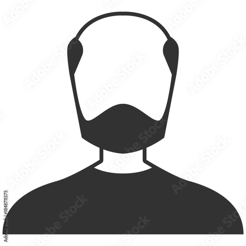 Male avatar silhouette, bearded man with headphones, support or gamer profile on transparent background