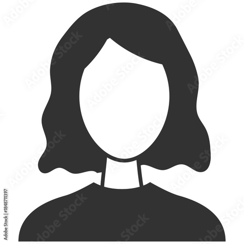 Woman avatar, wavy hair female profile, simple black vector on transparent background