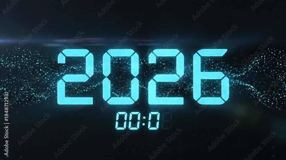 Digital countdown and celebration of the year 2026 with exploding ...