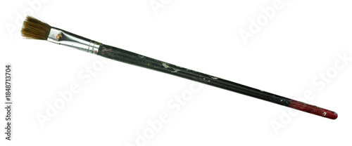 Old paint brush isolated, artistic tool with vintage look.