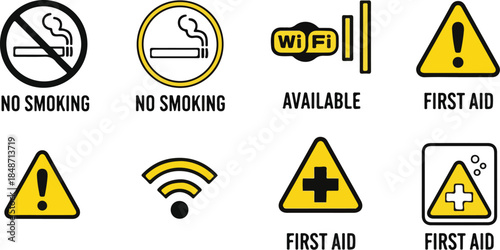 Collection of various warning and informational signs.