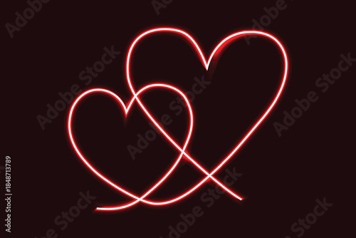 Intertwined glowing red hearts symbolizing enduring love and romantic connection