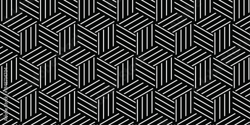 Abstract black minimal grid square line hexagons seamless hexagon polygonal pattern background vector. seamless bright white abstract honeycomb background.