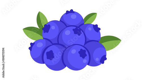 Bunch of Blueberries with Green Leaves.
