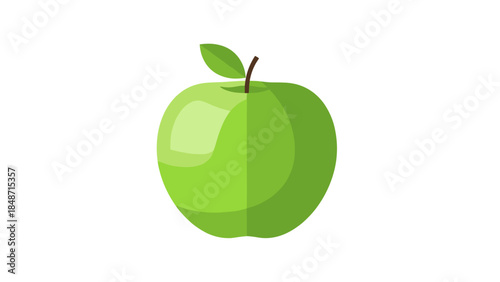 Green Apple with Leaf and Stem.