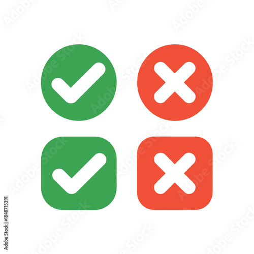 Green checkmark and red cross icons, approval and rejection symbols