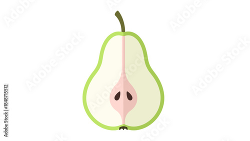 Pear cut in half showing seeds.