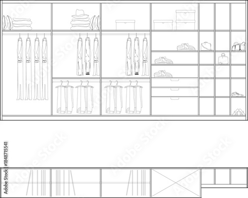 Modern Wardrobe Interior Design Technical CAD Drawing Elevations and Plans. 4